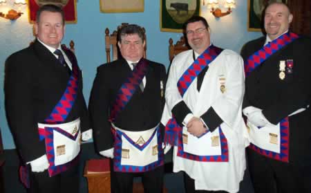 (l to r) Comp Jason Hill, Comp Dave Docherty,  Comp Bernie Docherty (Exaltee) and Comp Alastair Rae