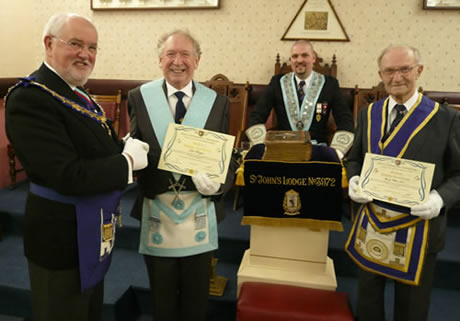 (l to R) WBro Wayne Williams, Bro John Bogan, WM WBro Mark Douglast & WBro George Short