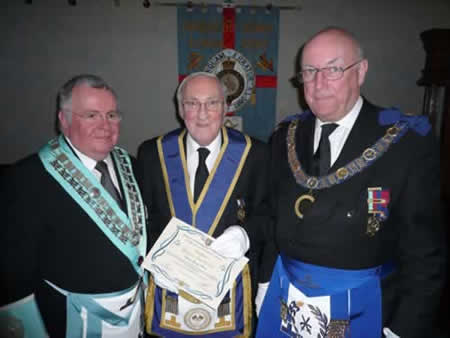 (l to r) WBro Brian James (WM), WBro Vincent Osborn and VWBro Max Bayes (Deputy Provincial Grand Master)