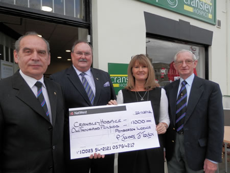 (l to r WBro John Whittingham, WBro Dick Bedells, Debbie Grant and WBro Frank Brierley