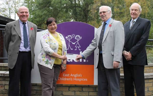 (l to r) Ian Woods (St Ivo Treasurer), Trusha Parmar, Michael Carrington (St Ivo Master)& Peter Theakston (St Ivo Charity Steward)