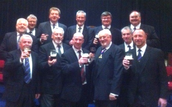 (l to r back row) Bro Mark Palmer, Bro John Owen, Bro Nick Bunting, WBro Ian Michel, WBro Neil Sheppard and WBro Dick Bedells (l to r front row) WBro Brian James, WBro David Tempest, WBro Jon Sharpe, VW Bro Wayne Williams, WBro Bob Letty and WBro Steve James