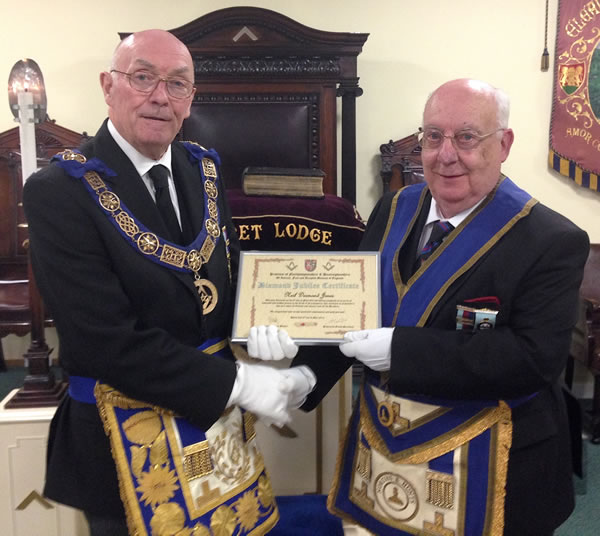 (l to r) WBro Desmond Jones & PGM, RWBro Max Bayes