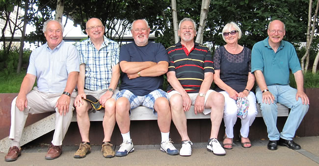 Some of the UK delegation relax in New York (l to r) WBro Dick Voller, WBro Tony Greene, VW Bro Wayne Williams, WBro David Tempest, Mrs Carol Voller, and WBro Denis Nail