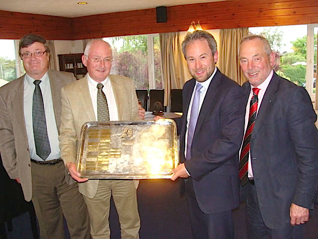 (l to r) WBro Neil Sheppard, WBro Robin Cutsforth, Bro Chris Sparrow (winners of the Palmer salver, representing the Lodge of Perseverance) & WBro Barrie Goulding