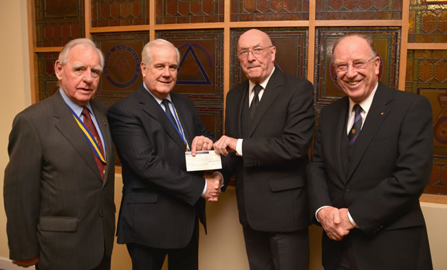 (l to r) Bill Rose, Colonel Ian Keers OBE DL, RW Bro Max Bayes & VWBro Dr Viv Thomas