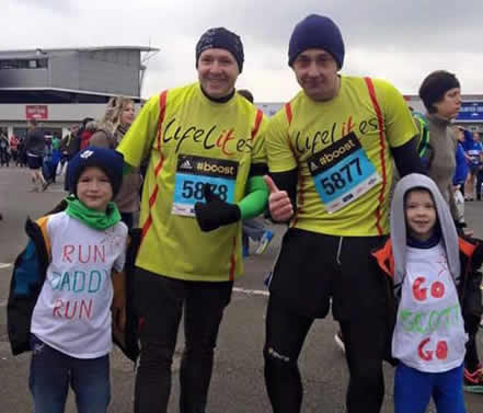 Bros Steve Webb & Scott Norville - both of Lodge of St James No 6838 - with their children in support