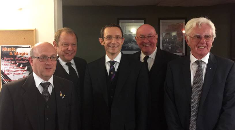 PGM RWBro Max Bayes pictured with Silverstone Lodge WM WBro Trevor Ray (centre) and WBro Neil West (left)