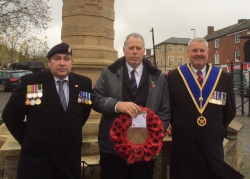 (l to r) Bro Tony McAwley, WBro Kevin Rush (WM) and WBro Mike Caseman-Jones