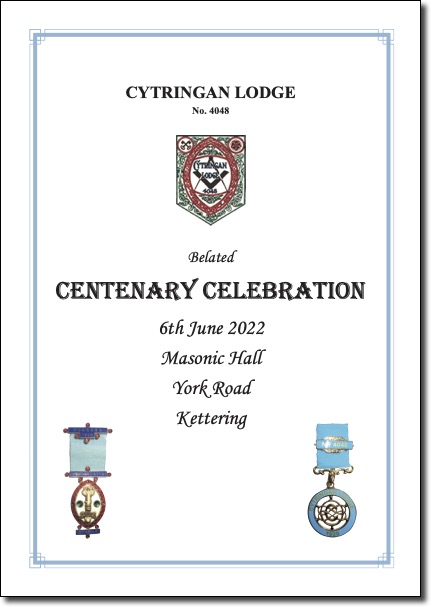 Cytringan Lodge No 4048 Centenary Brochure