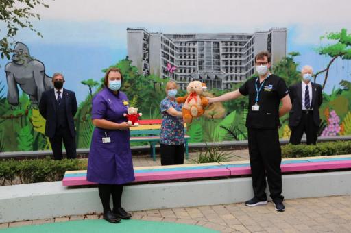 Mark Constant (TLC lead Northants & Hunts), Joanne Bennis (Chief Nurse), Jackie James (Play Specialist), David Staples and Arthur Briggs (TLC Rep for Peterborough Hospital)